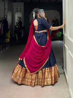 Lorenvalley Fashion Navyblue Narayan Pet Silk Zari Weaving Work Lehenga Choli with Dupatta | Grocsy