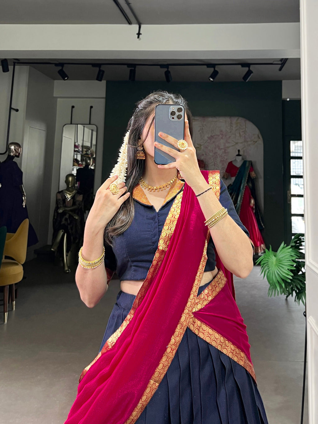 Lorenvalley Fashion Navyblue Narayan Pet Silk Zari Weaving Work Lehenga Choli with Dupatta | Grocsy