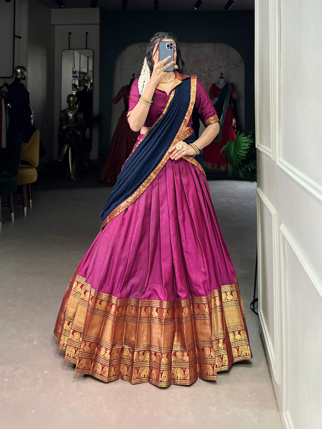Lorenvalley Fashion Pink Narayan Pet Silk Zari Weaving Work Lehenga Choli with Dupatta | Grocsy