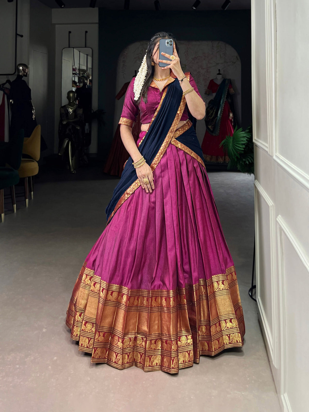 Lorenvalley Fashion Pink Narayan Pet Silk Zari Weaving Work Lehenga Choli with Dupatta | Grocsy