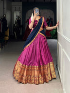 Lorenvalley Fashion Pink Narayan Pet Silk Zari Weaving Work Lehenga Choli with Dupatta | Grocsy