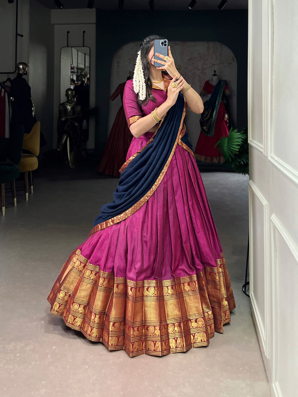 Lorenvalley Fashion Pink Narayan Pet Silk Zari Weaving Work Lehenga Choli with Dupatta | Grocsy
