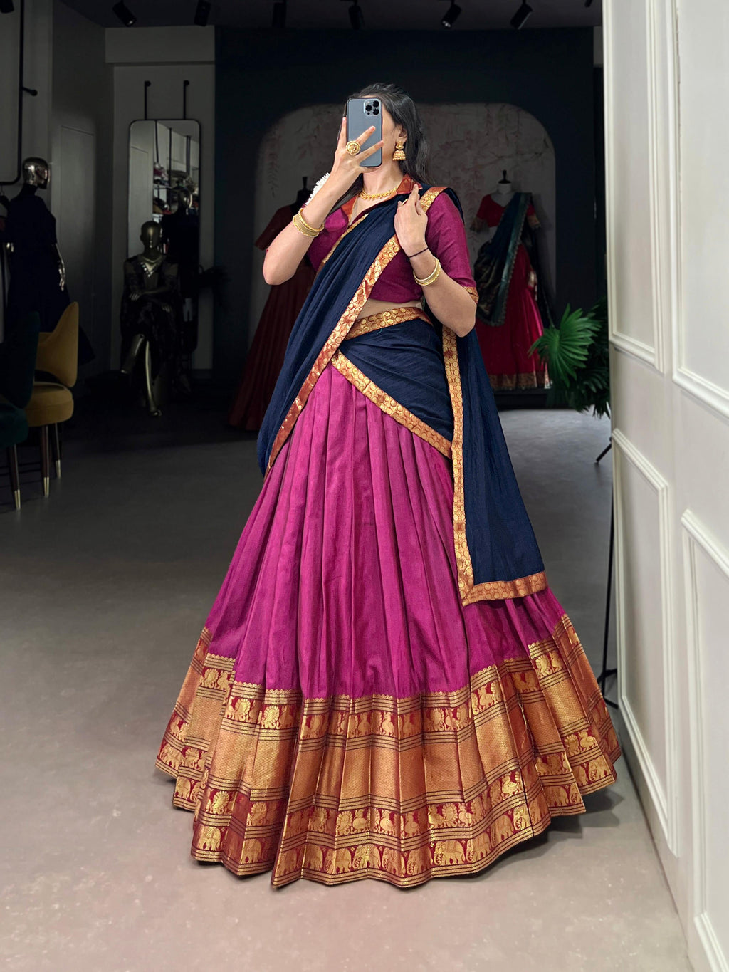 Lorenvalley Fashion Pink Narayan Pet Silk Zari Weaving Work Lehenga Choli with Dupatta | Grocsy