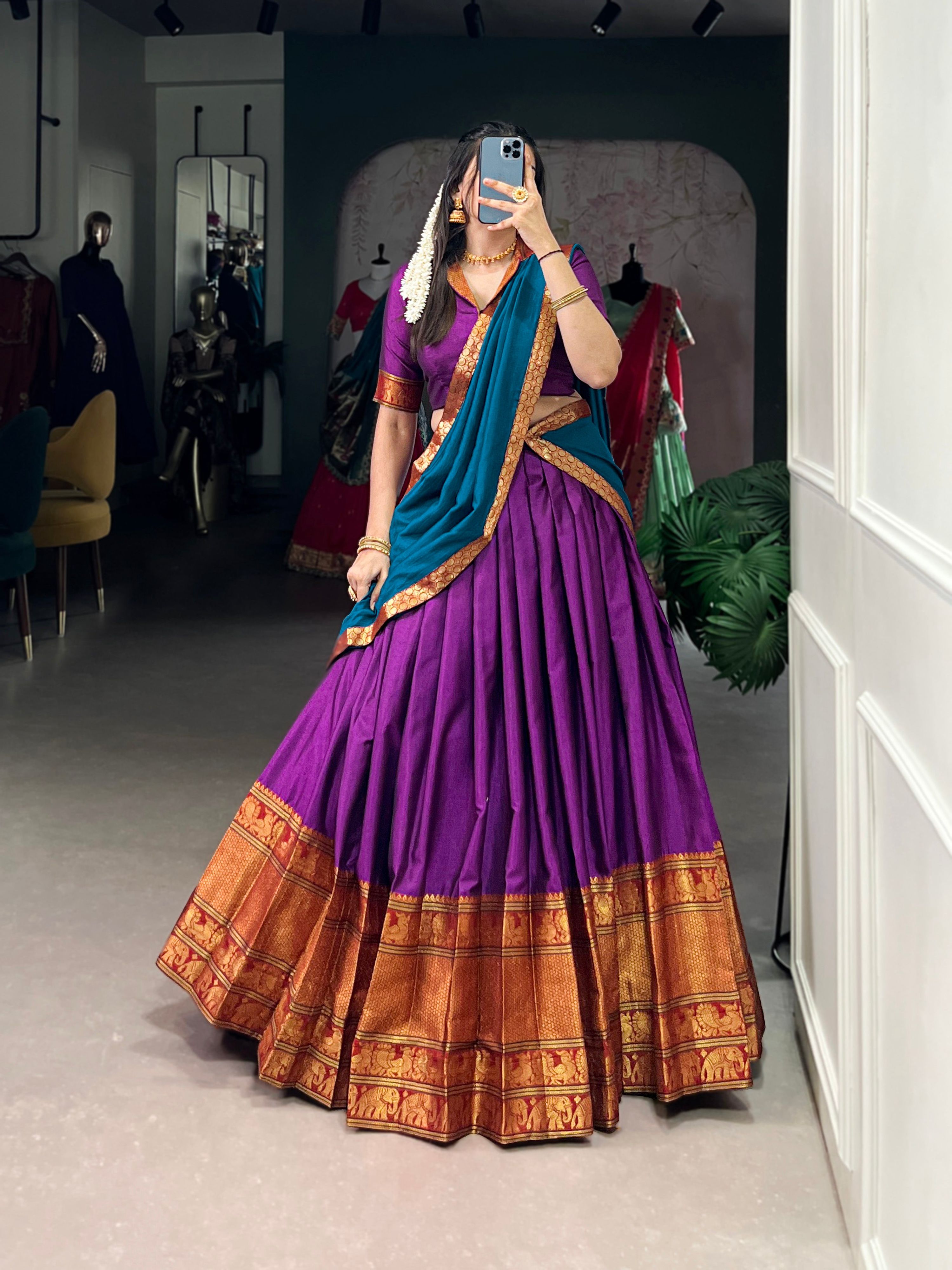 Lorenvalley Fashion Purple Narayan Pet Silk Zari Weaving Work Lehenga Choli with Dupatta | Grocsy