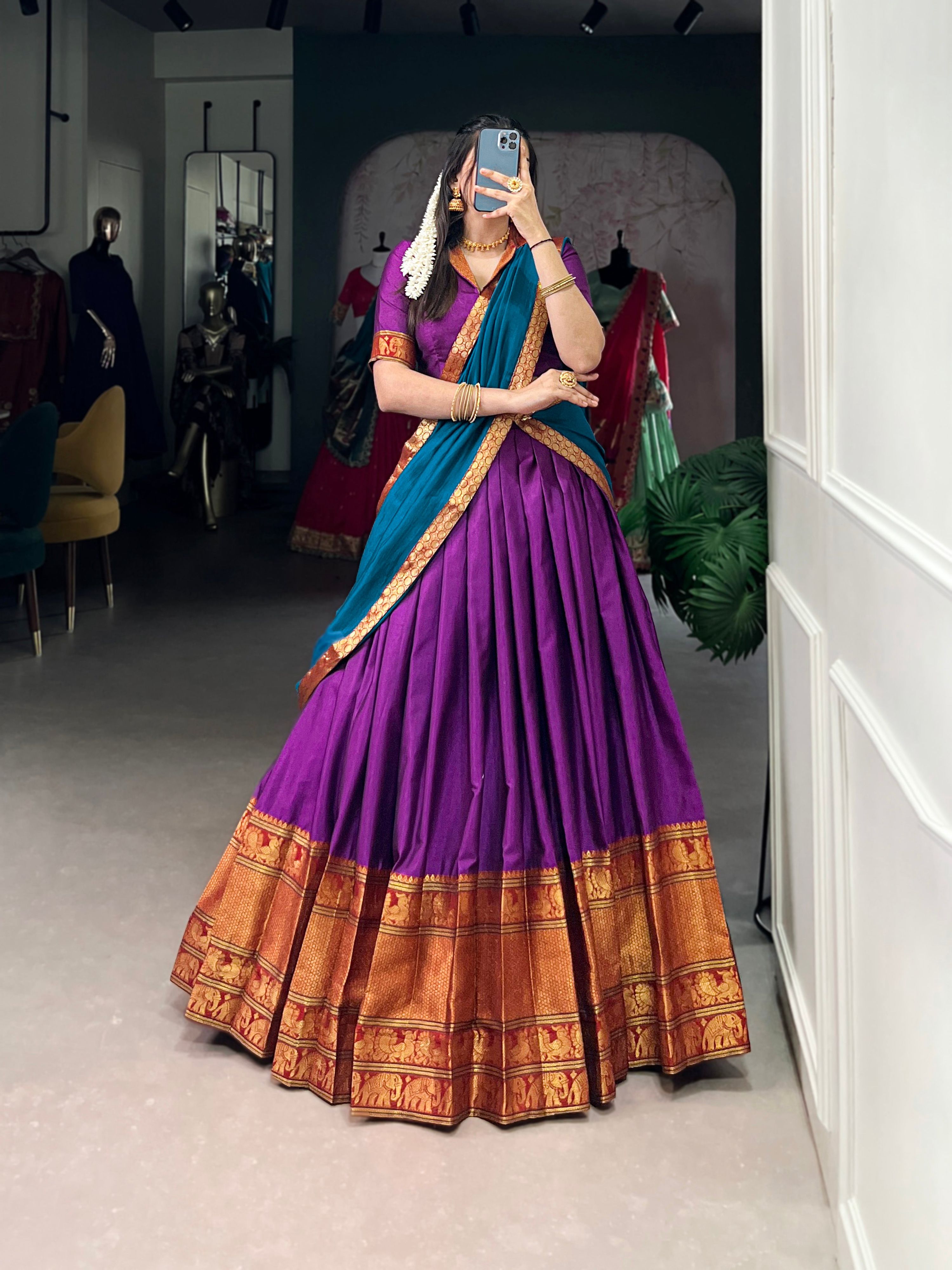 Lorenvalley Fashion Purple Narayan Pet Silk Zari Weaving Work Lehenga Choli with Dupatta | Grocsy