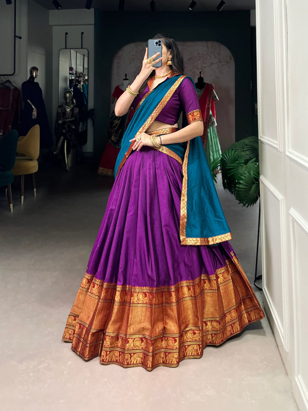 Lorenvalley Fashion Purple Narayan Pet Silk Zari Weaving Work Lehenga Choli with Dupatta | Grocsy