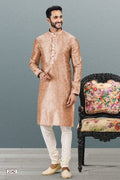 Raivat Ethnic Jacquard Banarasi Silk Pintux Work Kurta Pajama In Dark Peach Colour | Grocsy