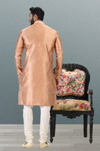 Raivat Ethnic Jacquard Banarasi Silk Pintux Work Kurta Pajama In Dark Peach Colour | Grocsy