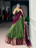 Lorenvalley Fashion Mehendi Dola Chex with Zari Weaving Work Lehenga Choli with Dupatta | Grocsy