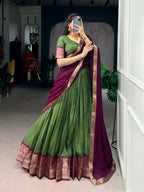 Lorenvalley Fashion Mehendi Dola Chex with Zari Weaving Work Lehenga Choli with Dupatta | Grocsy