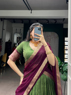 Lorenvalley Fashion Mehendi Dola Chex with Zari Weaving Work Lehenga Choli with Dupatta | Grocsy