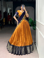 Lorenvalley Fashion Mustard Dola Chex with Zari Weaving Work Lehenga Choli with Dupatta | Grocsy