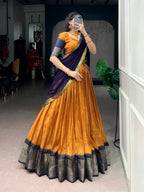 Lorenvalley Fashion Mustard Dola Chex with Zari Weaving Work Lehenga Choli with Dupatta | Grocsy