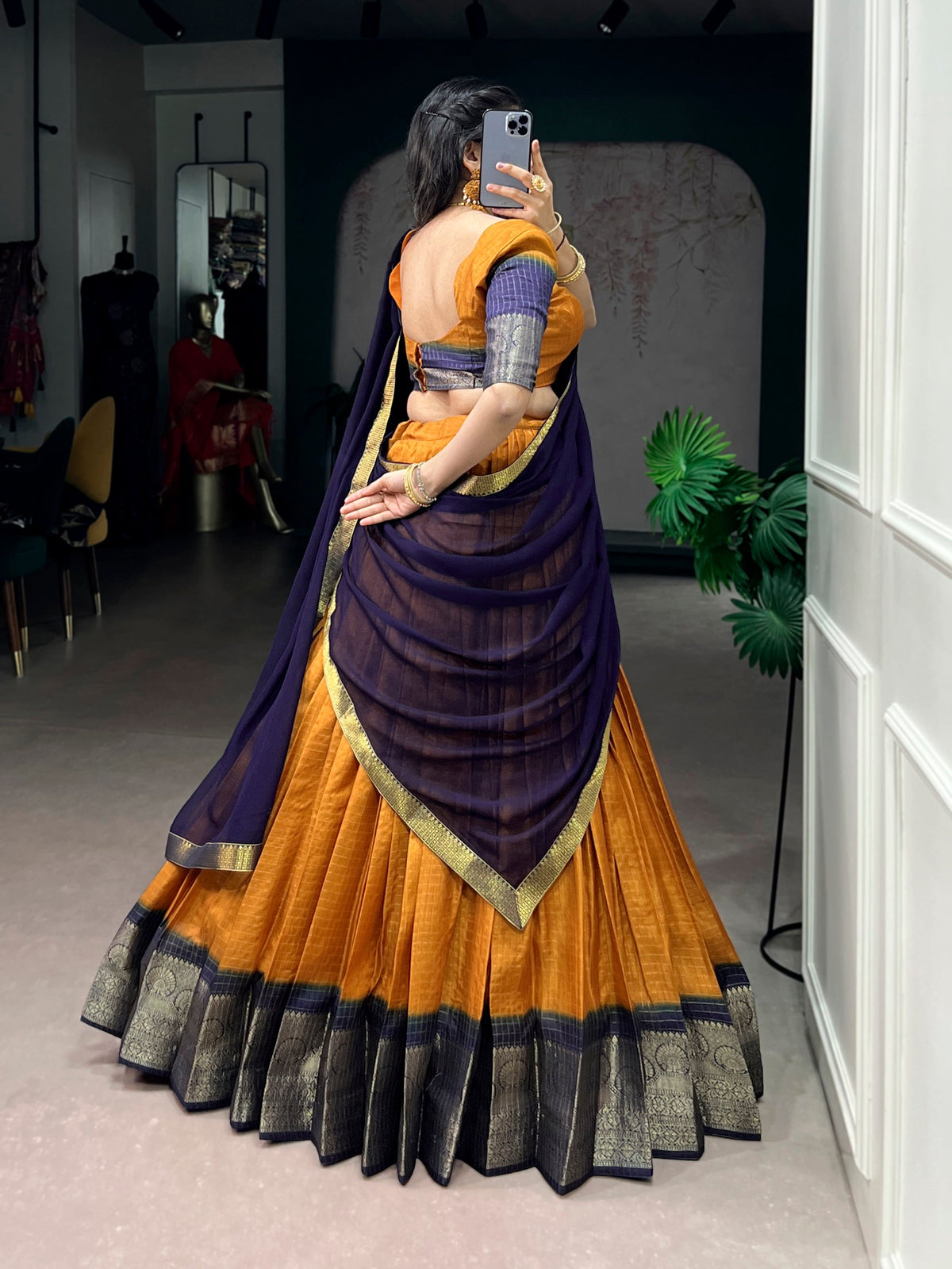 Lorenvalley Fashion Mustard Dola Chex with Zari Weaving Work Lehenga Choli with Dupatta | Grocsy