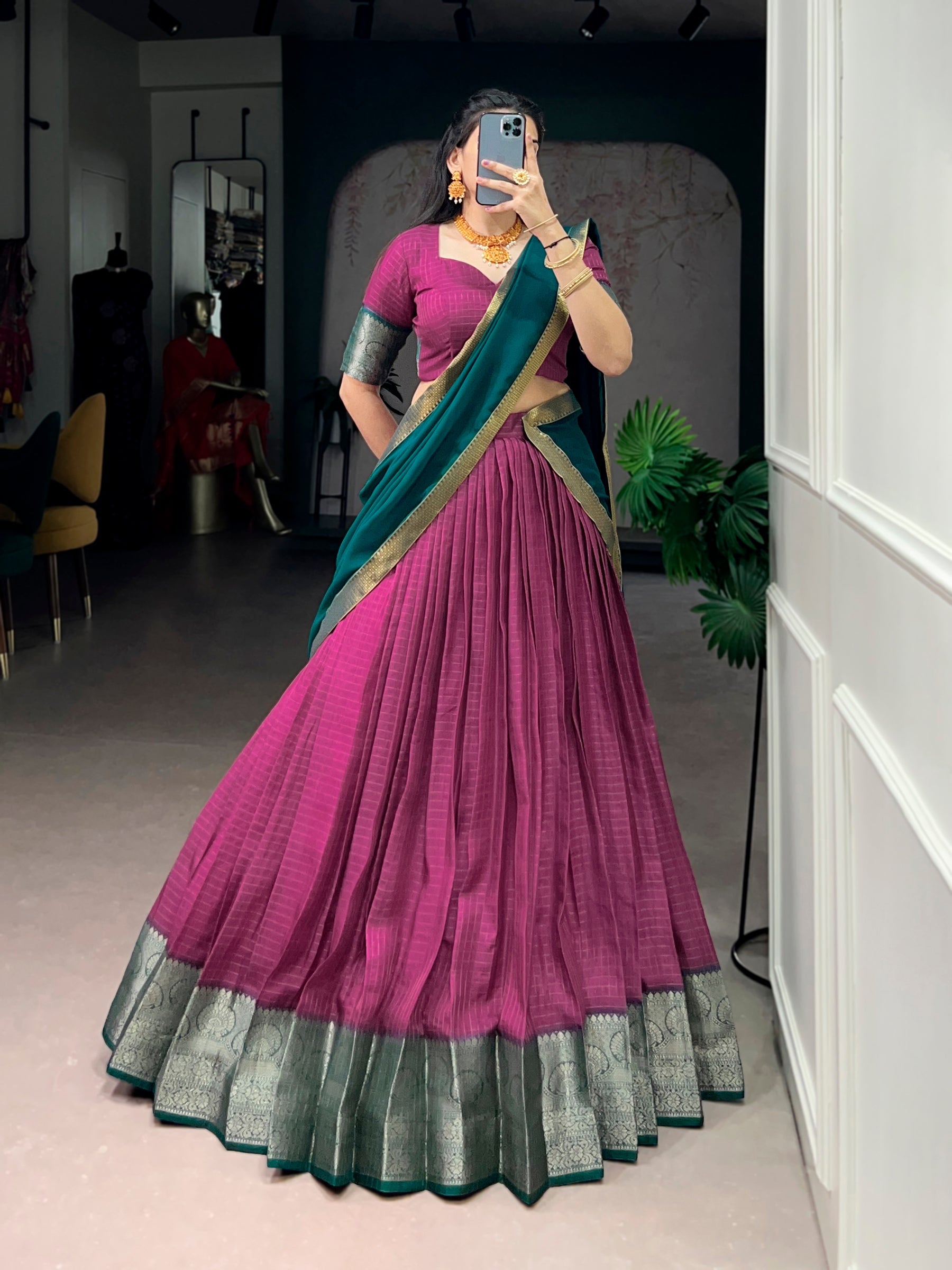 Lorenvalley Fashion Pink Dola Chex with Zari Weaving Work Lehenga Choli with Dupatta | Grocsy