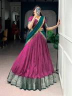 Lorenvalley Fashion Pink Dola Chex with Zari Weaving Work Lehenga Choli with Dupatta | Grocsy