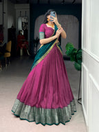 Lorenvalley Fashion Pink Dola Chex with Zari Weaving Work Lehenga Choli with Dupatta | Grocsy