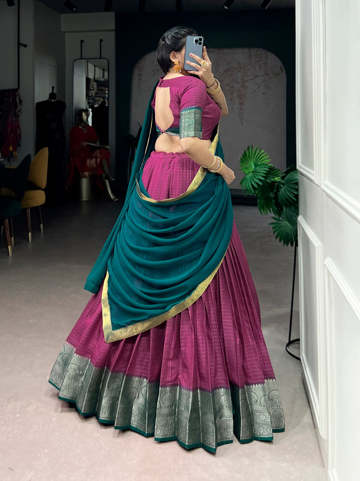 Lorenvalley Fashion Pink Dola Chex with Zari Weaving Work Lehenga Choli with Dupatta | Grocsy