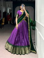Lorenvalley Fashion Purple Dola Chex with Zari Weaving Work Lehenga Choli with Dupatta | Grocsy