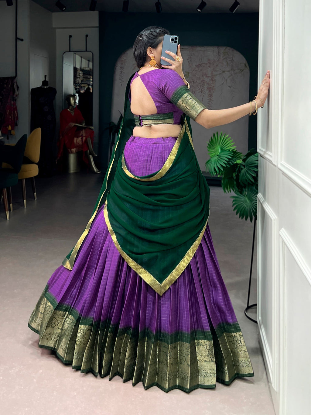 Lorenvalley Fashion Purple Dola Chex with Zari Weaving Work Lehenga Choli with Dupatta | Grocsy