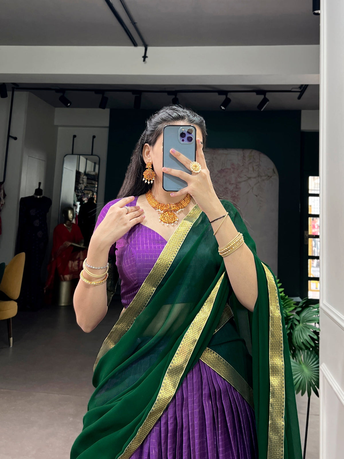 Lorenvalley Fashion Purple Dola Chex with Zari Weaving Work Lehenga Choli with Dupatta | Grocsy