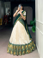 Lorenvalley Fashion White Poly Cotton Chex With Zari Weaving Work Lehenga Choli with Dupatta | Grocsy