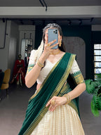 Lorenvalley Fashion White Poly Cotton Chex With Zari Weaving Work Lehenga Choli with Dupatta | Grocsy