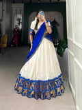 Lorenvalley Fashion White Poly Cotton Chex With Zari Weaving Work Lehenga Choli with Dupatta | Grocsy