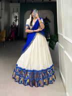 Lorenvalley Fashion White Poly Cotton Chex With Zari Weaving Work Lehenga Choli with Dupatta | Grocsy