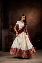 Lorenvalley White Poly Cotton Chex With Zari Weaving Work Lehenga Choli with Dupatta | Grocsy