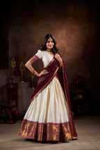 Lorenvalley White Poly Cotton Chex With Zari Weaving Work Lehenga Choli with Dupatta | Grocsy
