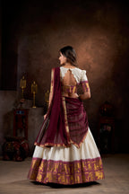 Lorenvalley White Poly Cotton Chex With Zari Weaving Work Lehenga Choli with Dupatta | Grocsy