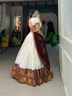 Lorenvalley White Poly Cotton Chex With Zari Weaving Work Lehenga Choli with Dupatta | Grocsy