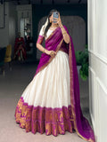 Lorenvalley Fashion White Poly Cotton Chex With Zari Weaving Work Lehenga Choli with Dupatta | Grocsy