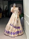 Lorenvalley Off White Pure Shimmer With Weaving Work with Mirror And Beads (Moti) Hand Work Lehenga Choli | Grocsy