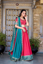 Lorenvalley Pink Vichitra Silk Zari Weaving Work Lace Border Belt with Sequins Lace Touch Up Lehenga Choli with Dupatta | Grocsy