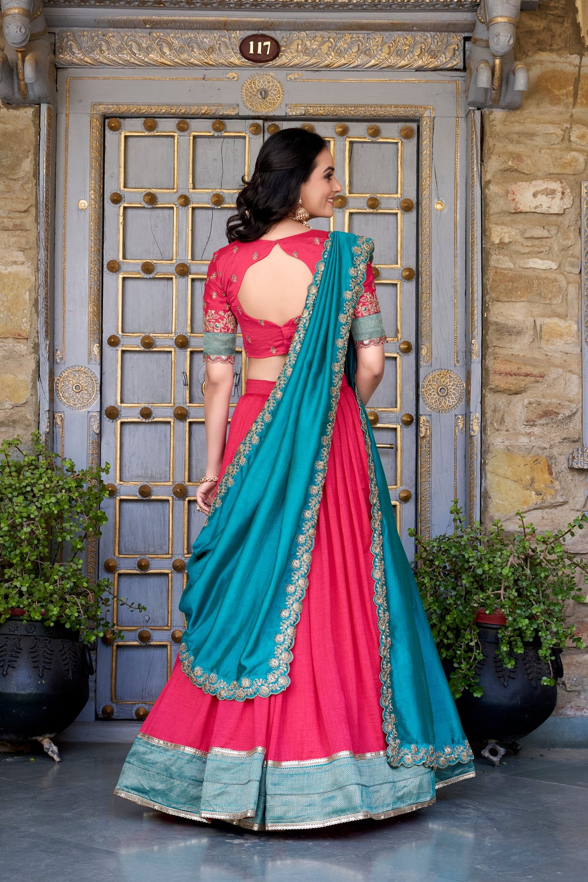 Lorenvalley Pink Vichitra Silk Zari Weaving Work Lace Border Belt with Sequins Lace Touch Up Lehenga Choli with Dupatta | Grocsy