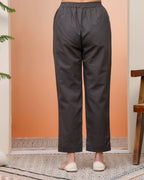 Vaasva Women Charcoal Cotton Flax Solid Straight Pants | Grocsy