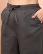 Vaasva Women Charcoal Cotton Flax Solid Straight Pants | Grocsy