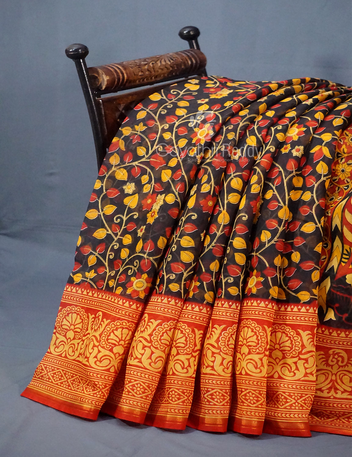 Shades of Black Colour Printed Semi Chanderi Saree By Gayathri Reddy Designer Studio | Grocsy