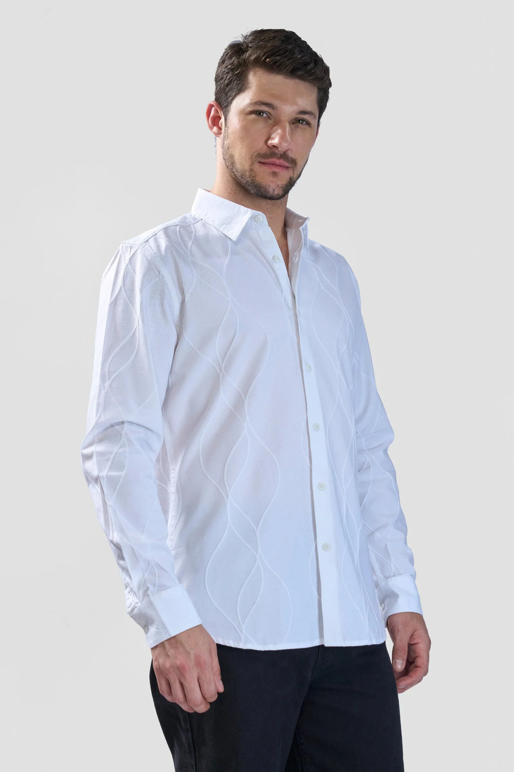 Xkind White Embroidery Full Sleeve Shirt | Grocsy