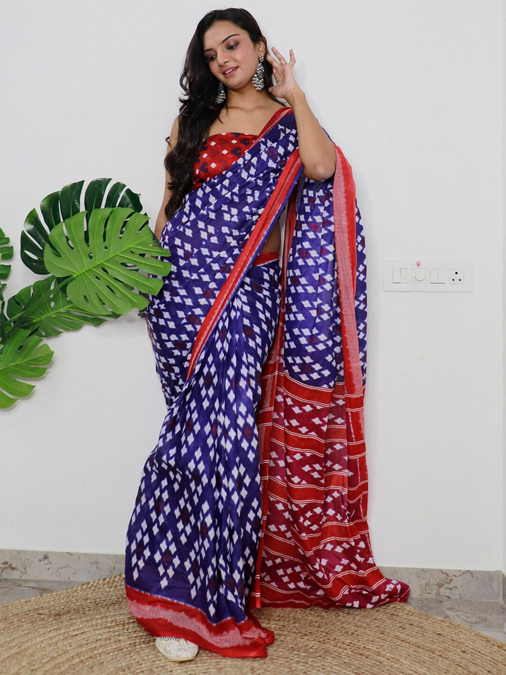Saree Mall Ethnic Motifs Printed Pure Cotton Ikat Sarees | Grocsy