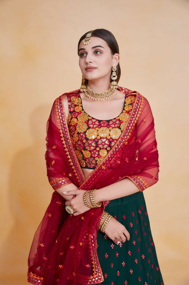 Green Georgette Sequence Embroidery Work Lehenga Choli - Jihu Culture | Grocsy