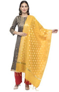 A R Silk Women's Chanderi Zari Embroidery Yellow Fancy Dupatta | Grocsy