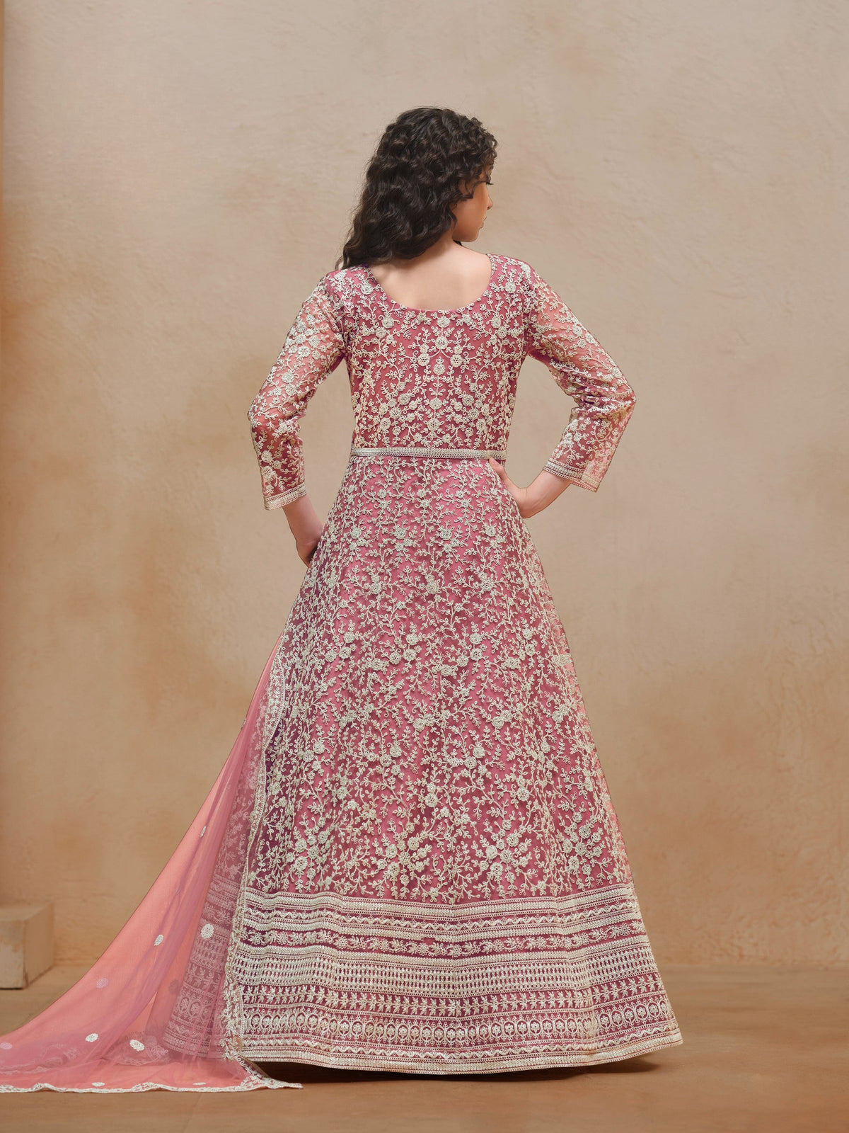 Anaita Pink Embroidered Net Anarkali Suit | Grocsy
