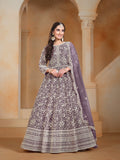 Anaita Lavender Embroidered Net Anarkali Suit | Grocsy