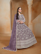 Anaita Lavender Embroidered Net Anarkali Suit | Grocsy