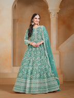 Anaita Sea Green Embroidered Net Anarkali Suit | Grocsy