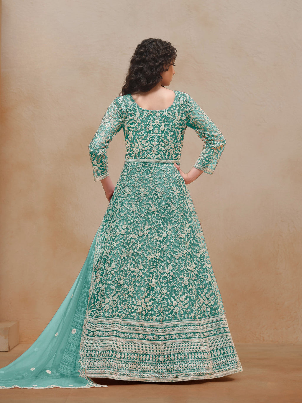 Anaita Sea Green Embroidered Net Anarkali Suit | Grocsy