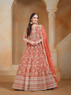 Anaita Orange Embroidered Net Anarkali Suit | Grocsy